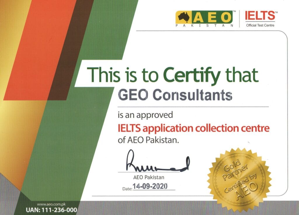 Certificatiom of AEO PAKISTAB IELTS