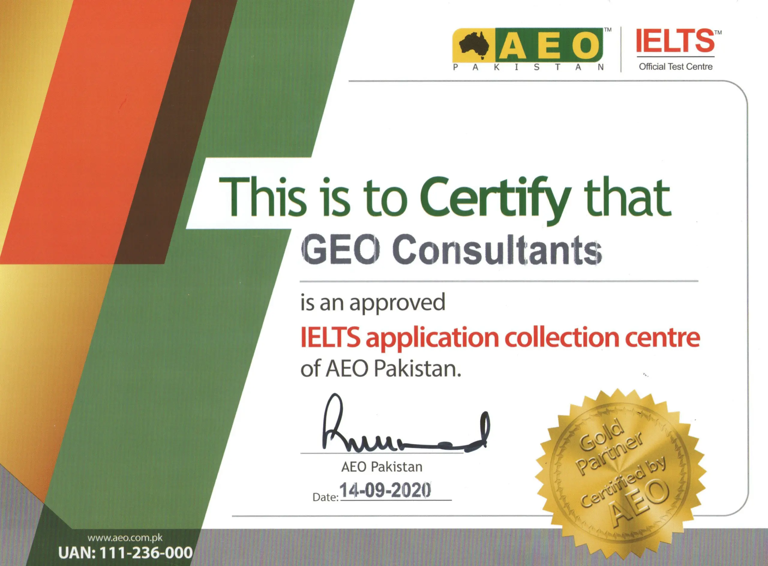 Gold Certificate AEO IELTS