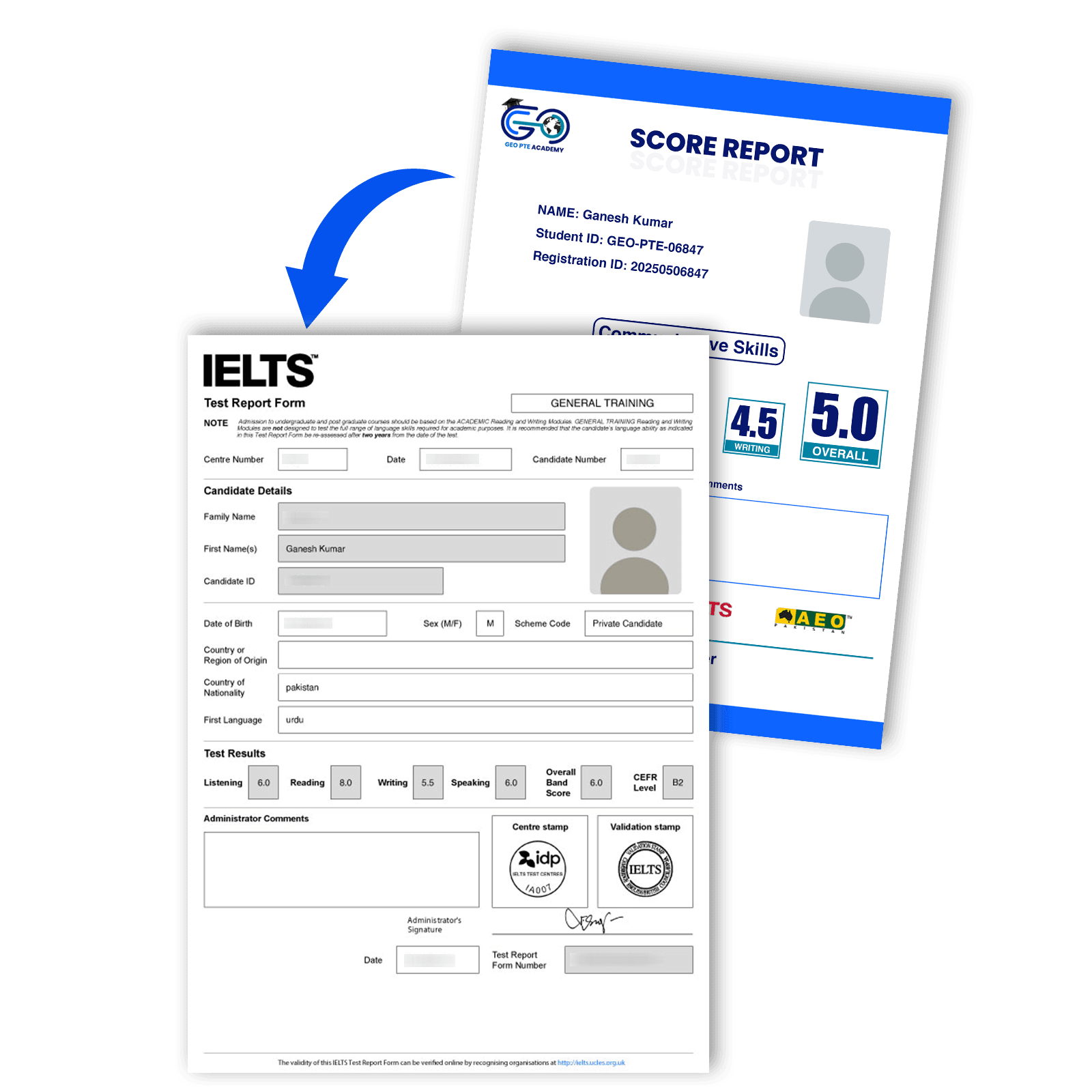 ielts score card